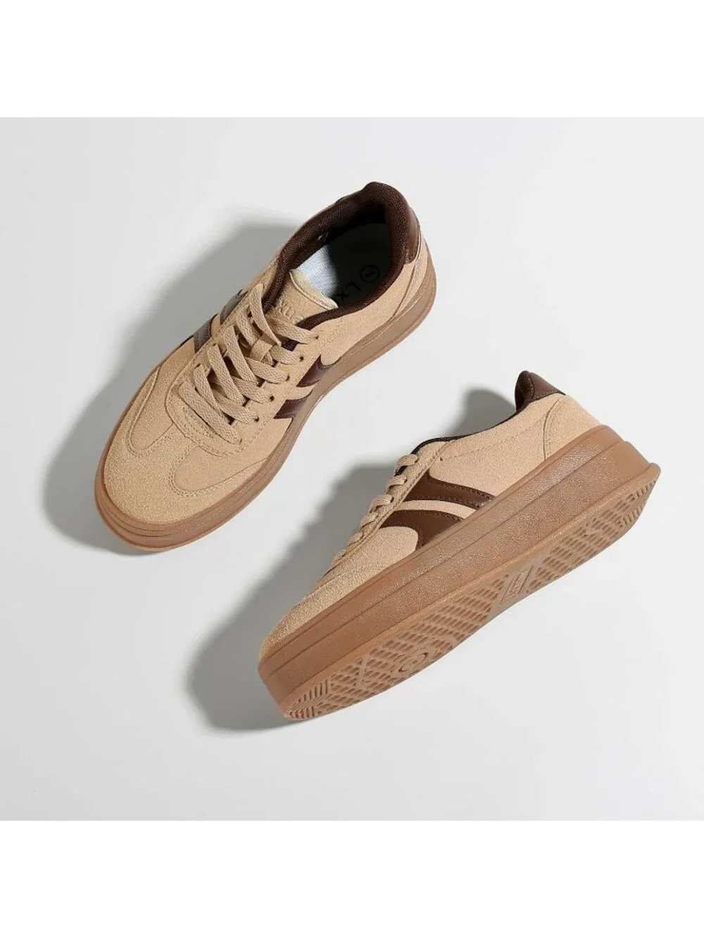 🆕Women's Brown Gum Sole Fashion Sneakers Thick Platform Sole Rubber Shoes